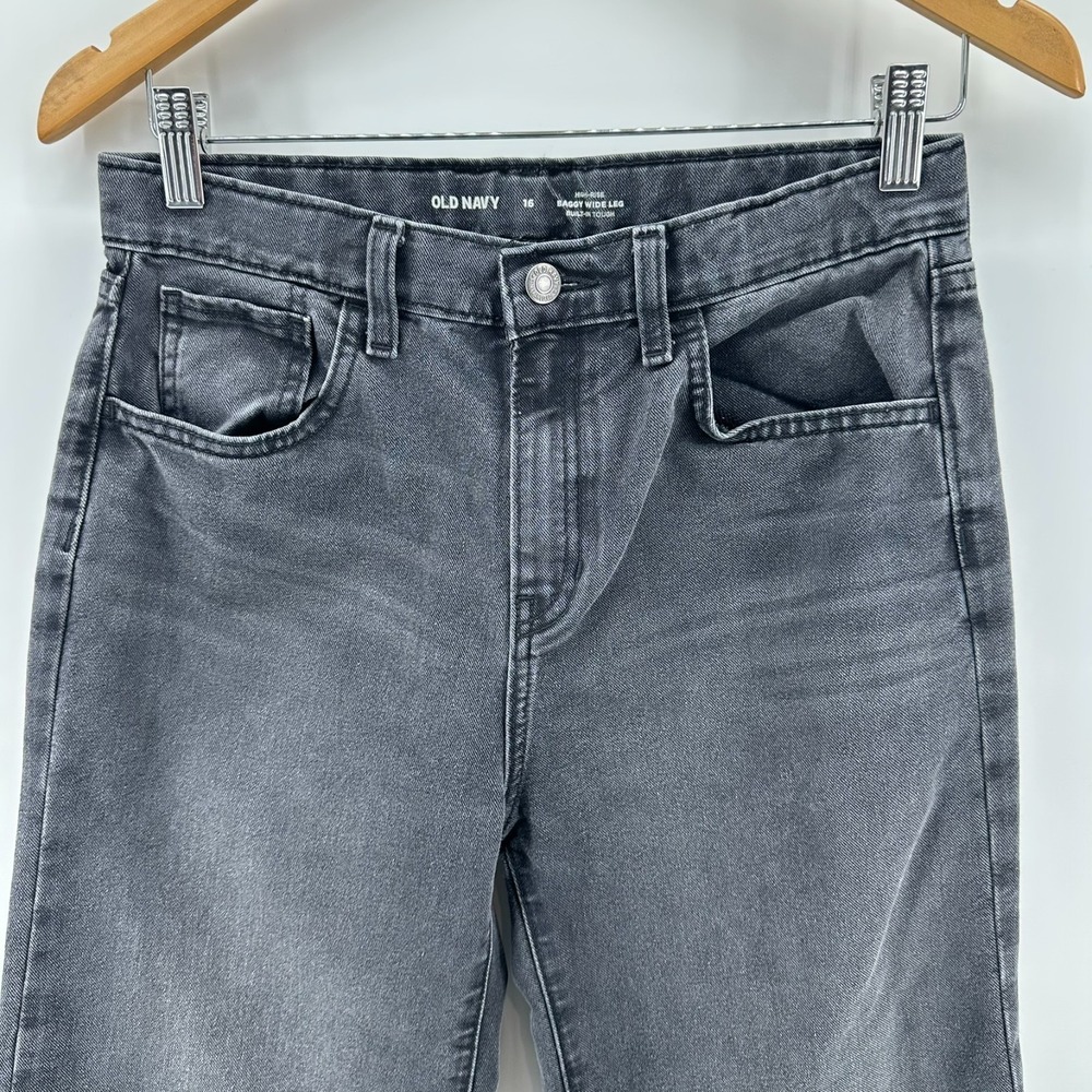 Old Navy Baggy Wide-Leg Jeans Womens 16 Gray Denim High Rise Built In‎ Tough